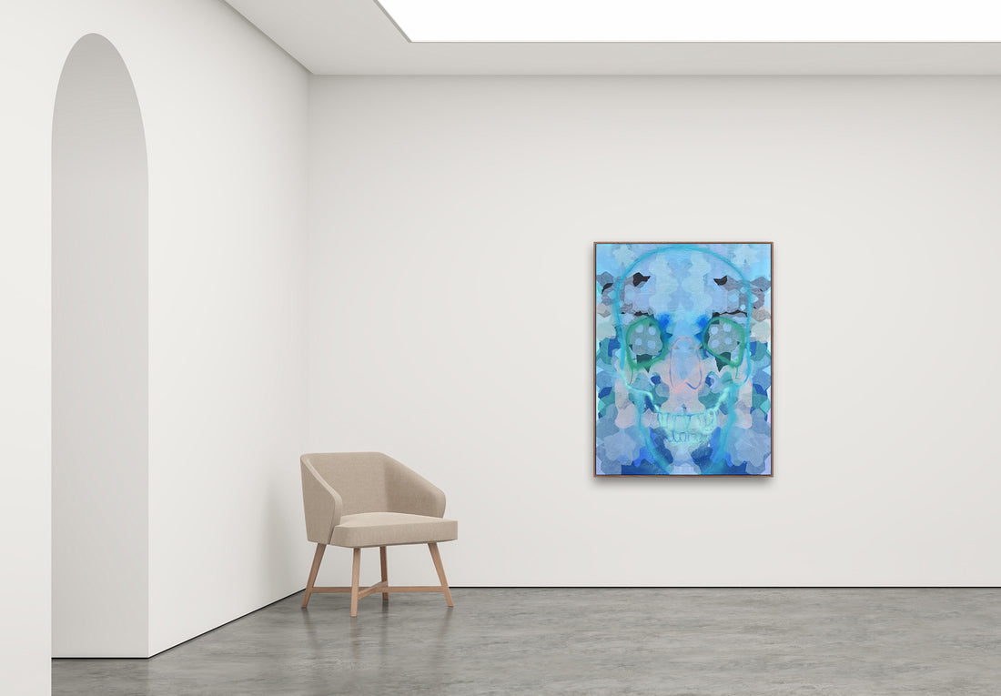 Antoinette Ferwerda | Lilac Pond Dreaming (2022) - Styled, original artwork, framed in natural oak with a blue shadow line (129cm x 99cm)