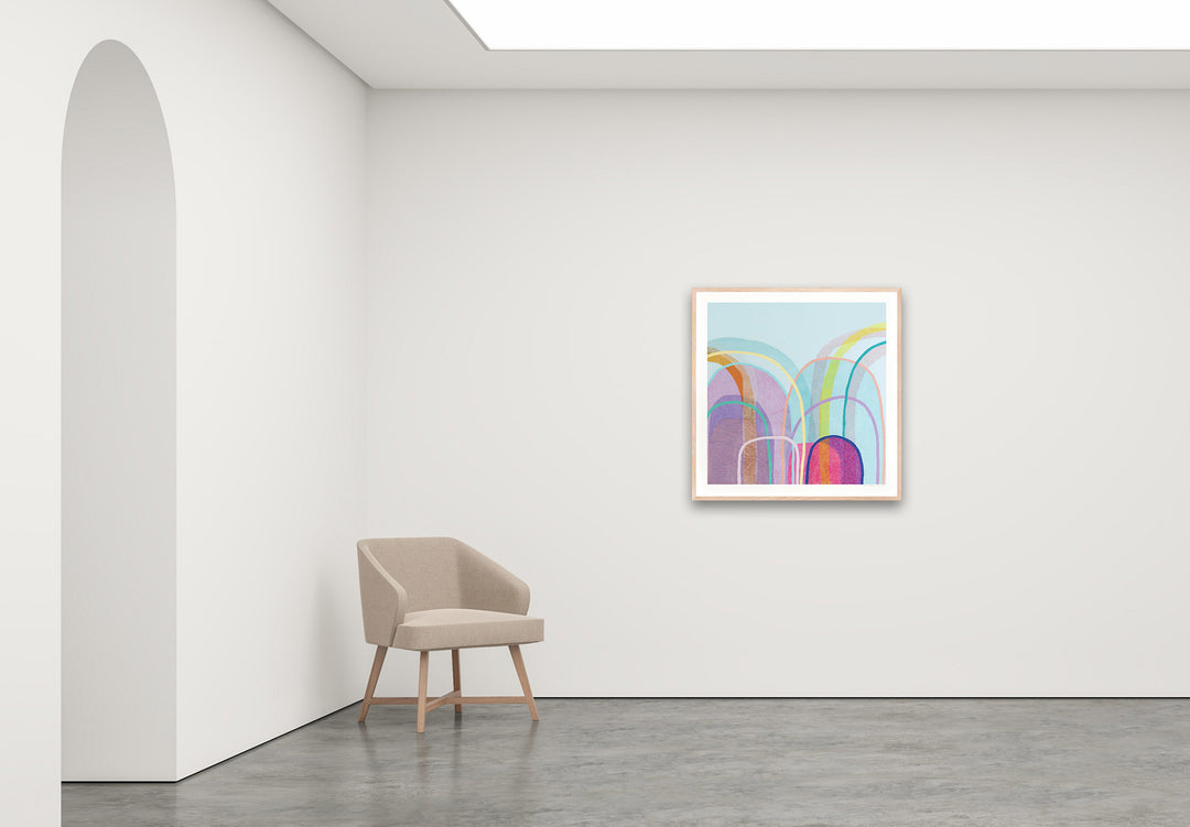 Antoinette Ferwerda | Little Hills in Blue - Medium, limited edition fine art reproduction in a natural oak frame