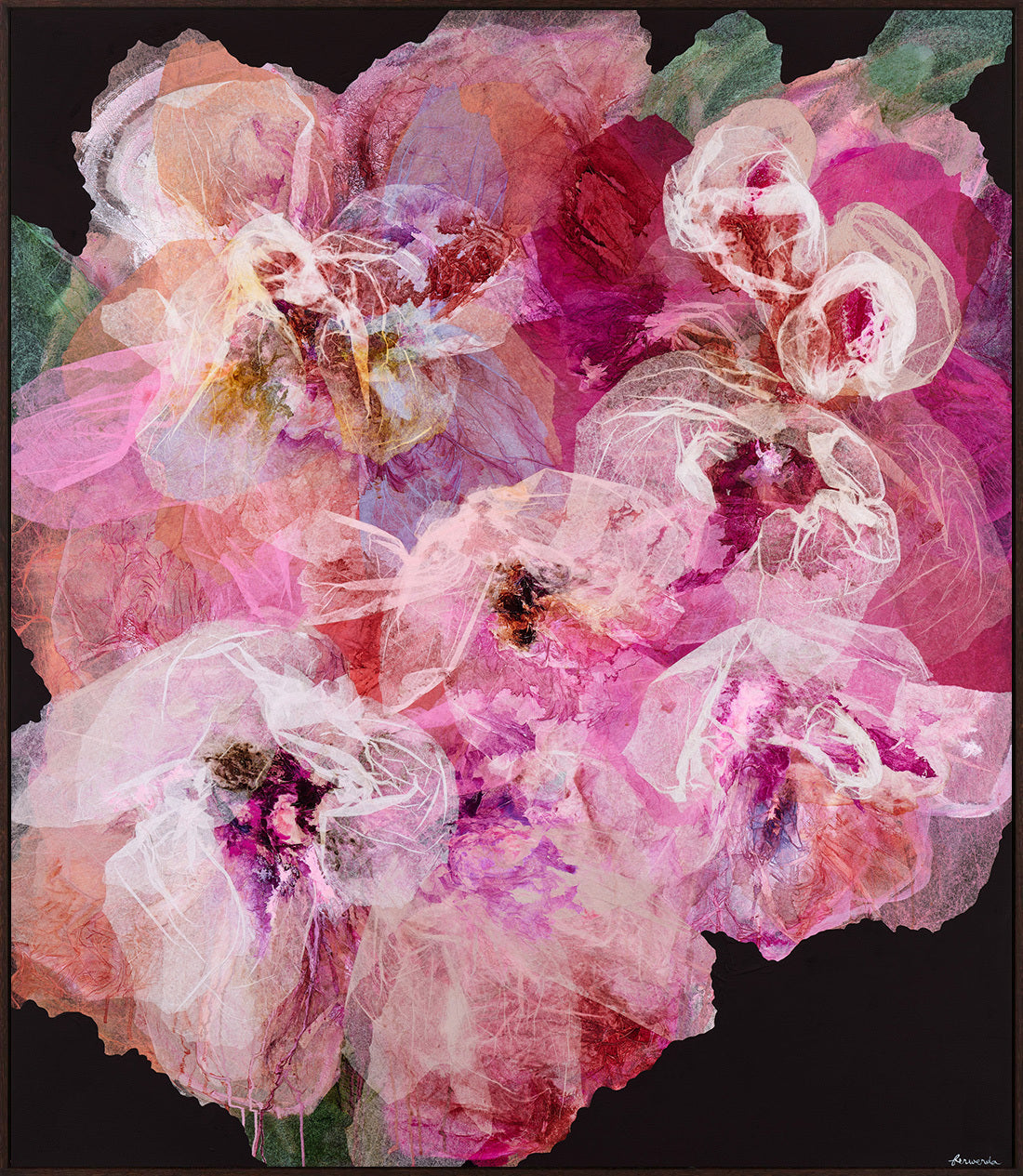 Antoinette Ferwerda | Princess Champagne Poppies (2023) - Original artwork, framed in dark brown stained oak (154cm x 134cm)