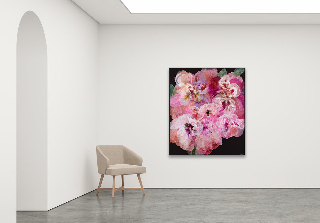 Antoinette Ferwerda | Princess Champagne Poppies (2023) - Styled, original artwork, framed in dark brown stained oak (154cm x 134cm)