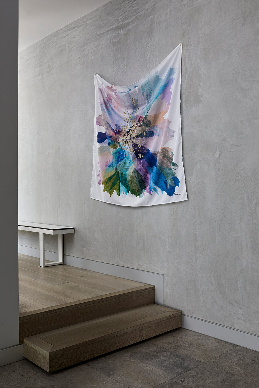 Antoinette Ferwerda | Wisteria Fabric Art hanging on a wall above stairs