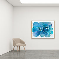 Antoinette Ferwerda | Blue Sea Champagne Poppy- Large, limited edition fine art reproduction in a natural oak frame