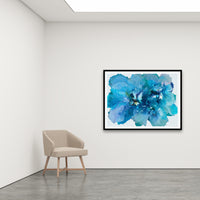 Antoinette Ferwerda | Blue Sea Champagne Poppy- Large, limited edition fine art reproduction in a black frame