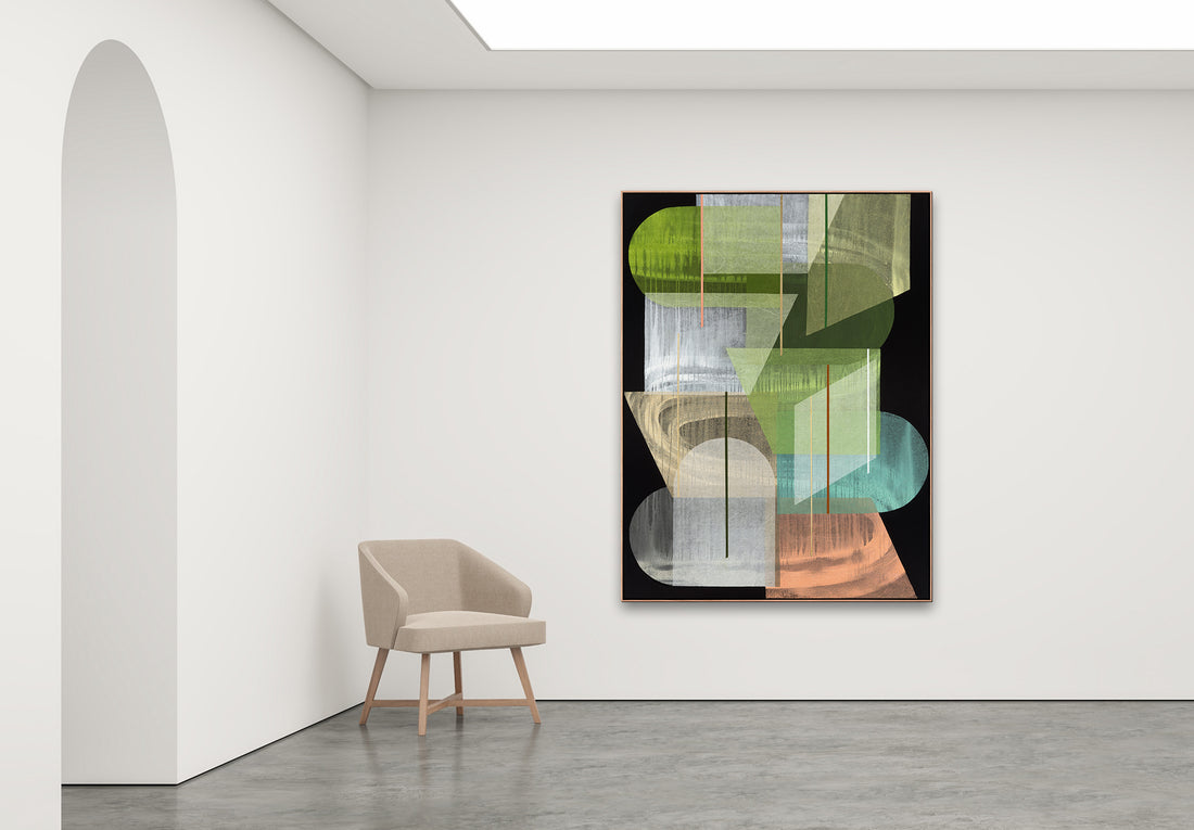 Antoinette Ferwerda | Green Diamond Gossamer (2021) - Styled, original artwork, framed in natural oak with a black shadow line (204cm x 154cm)