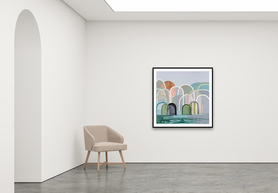 Antoinette Ferwerda | Green Hills - Large, limited edition fine art reproduction in a black frame