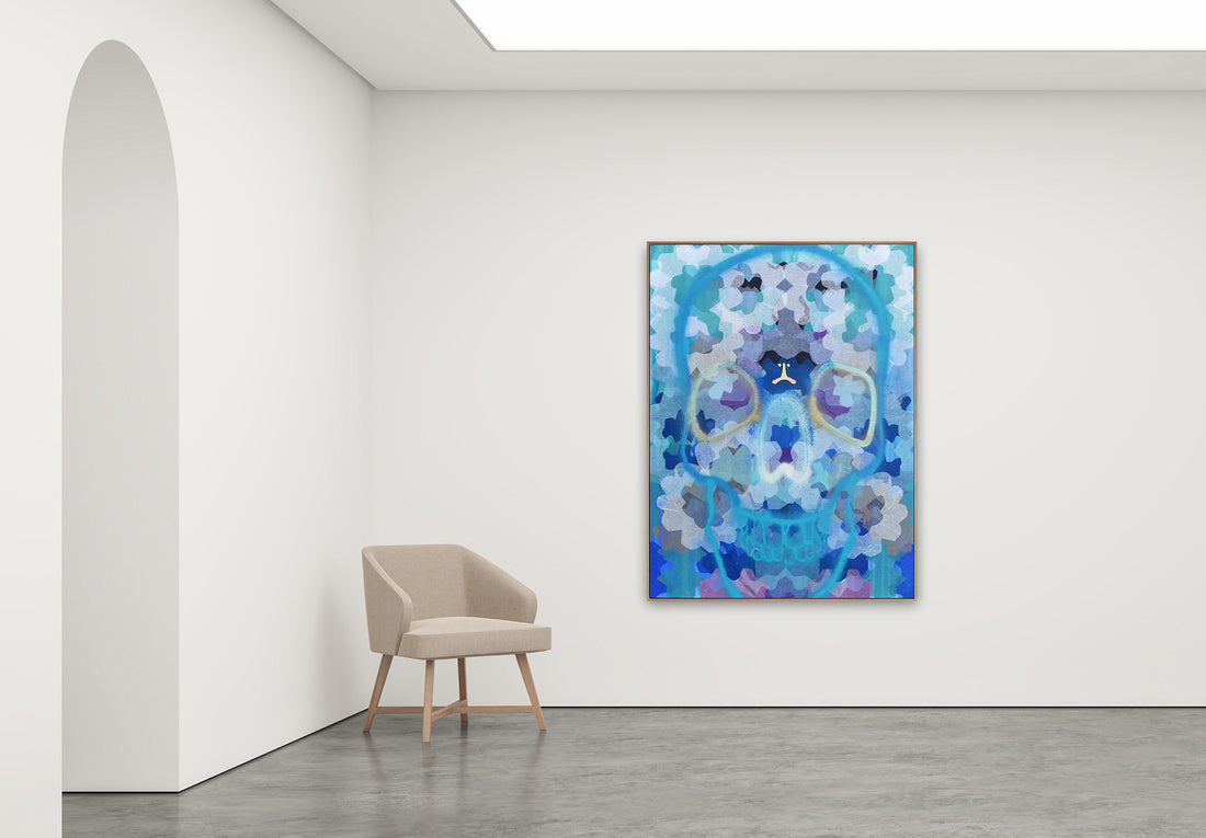 Antoinette Ferwerda | Jadeite Dreaming (2022) - Styled, original artwork, framed in natural oak with a blue shadow line (164cm x 124cm)