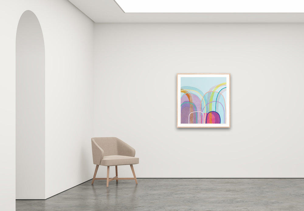 Antoinette Ferwerda | Little Hills in Blue - Medium, limited edition fine art reproduction in a natural oak frame