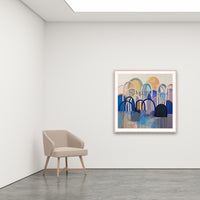Antoinette Ferwerda | Misty Blue Hills - Large, limited edition fine art reproduction in a natural oak frame