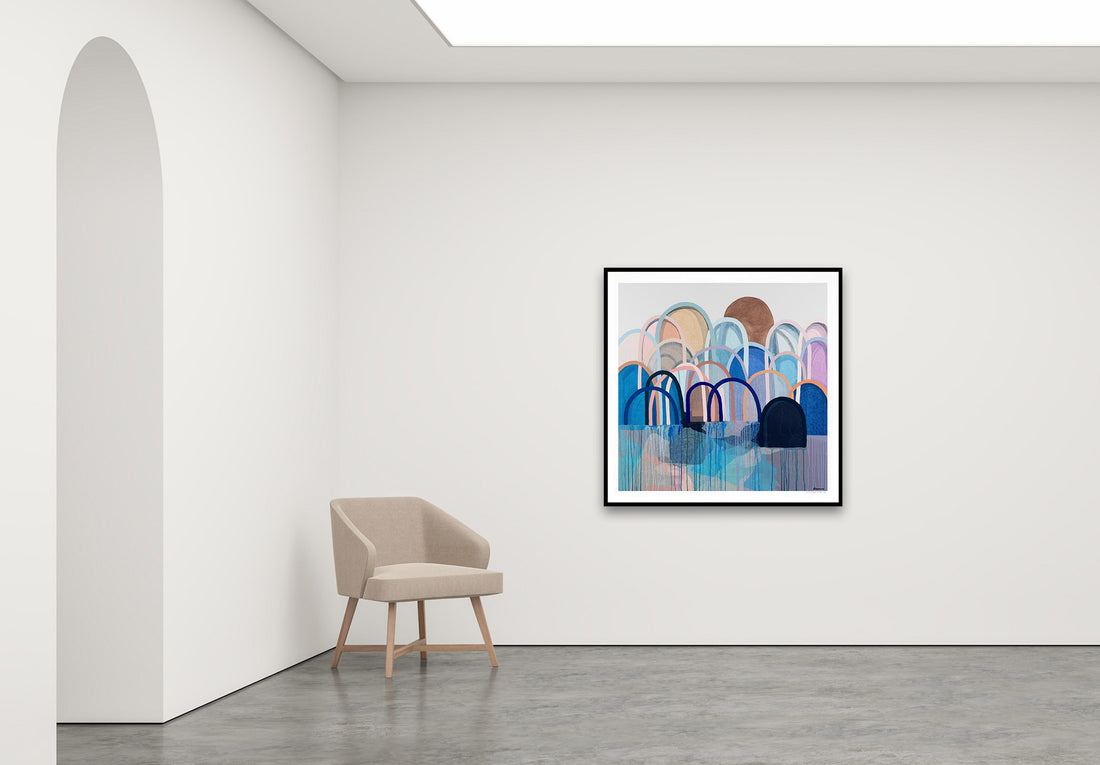 Antoinette Ferwerda | Misty Blue Hills - Large, limited edition fine art reproduction in a black frame