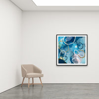 Antoinette Ferwerda | Rockpools with Navy and Gold - Large limited edition fine art reproduction in a black painted oak frame