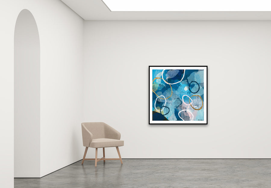 Antoinette Ferwerda | Rockpools with Navy and Gold - Large limited edition fine art reproduction in a black painted oak frame
