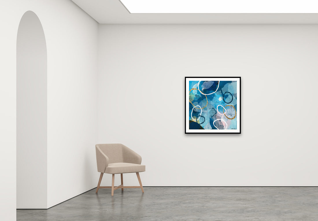 Antoinette Ferwerda | Rockpools with Navy and Gold - Medium limited edition fine art reproduction in a black painted oak frame