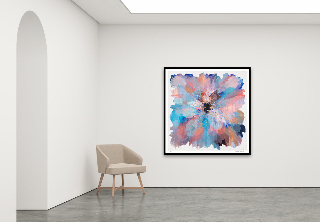 Antoinette Ferwerda | Turquoise Paper Daisy - Extra large, limited edition fine art reproduction in a black frame