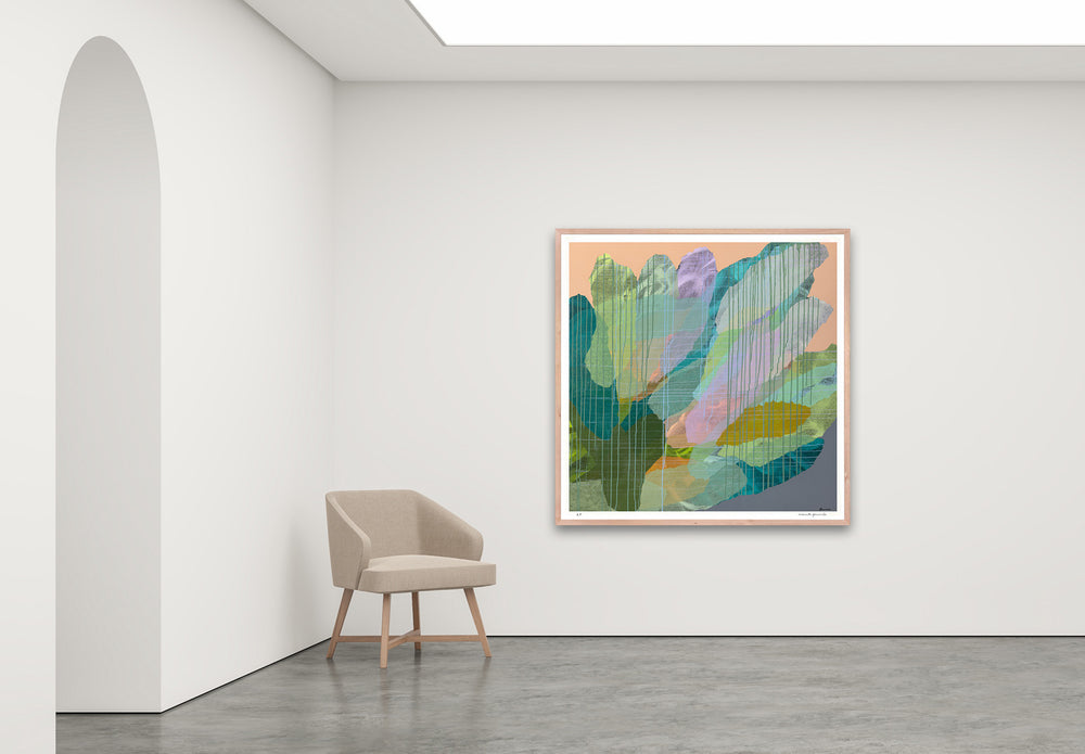 Antoinette Ferwerda | Wattle Garden II - Extra large, limited edition fine art reproduction in a natural oak frame